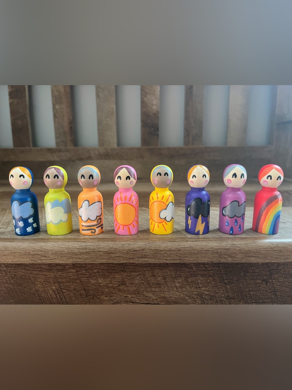 Hand-Painted Weather Themed Peg Dolls Set- Kids Toy/Teacher - Montessori/Waldorf